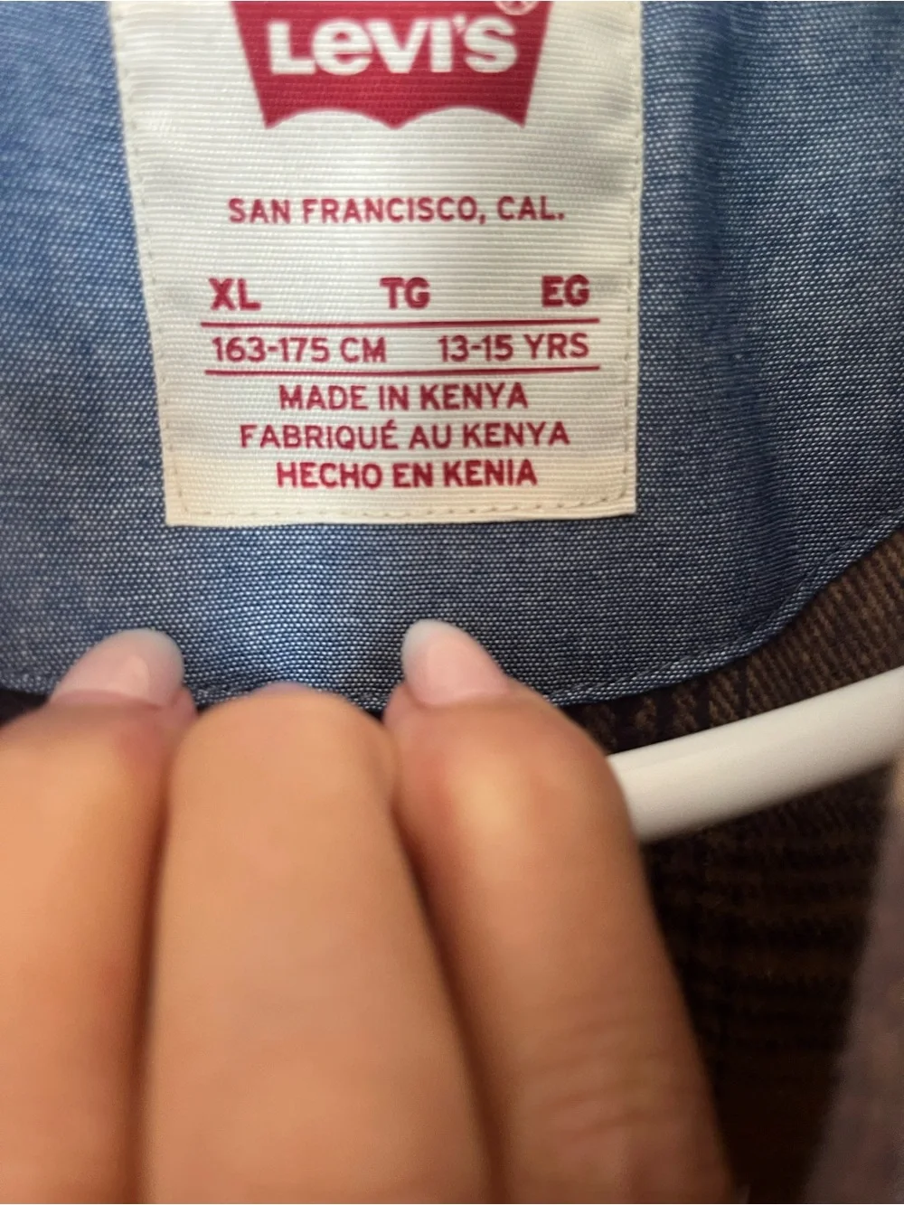 Levi's Navy and Tan Plaid Hooded Shacket Boys XL - Picture 7 of 7